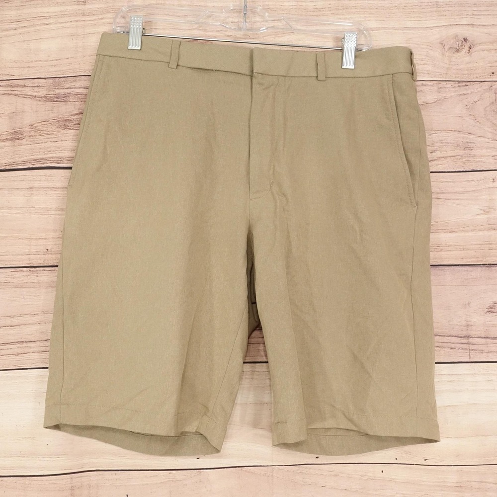 Walter Hagen Shorts Mens 34 Beige Chino Polyester Microfiber 10 Inseam Golf